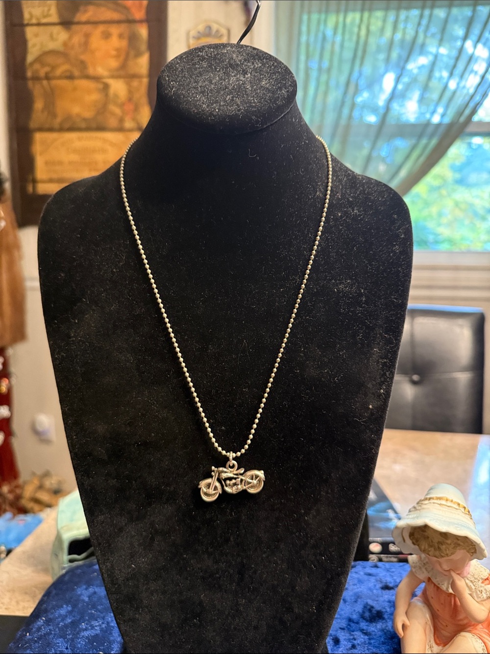 Unique Sterling, silver 3D motorcycle pendant necklace on ball and chain chain